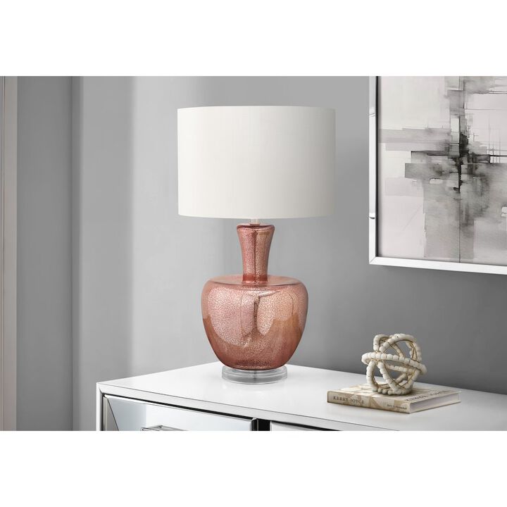26"H, Table Lamp, Dusty Rose Glass, Ivory / Cream Shade, Contemporary, Modern