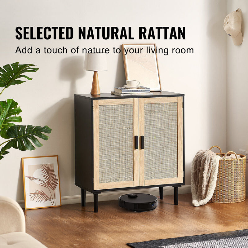 Rattan Buffet Cabinet with 2 Doors and Adjustable Shelves for Entryway Storage image number 3