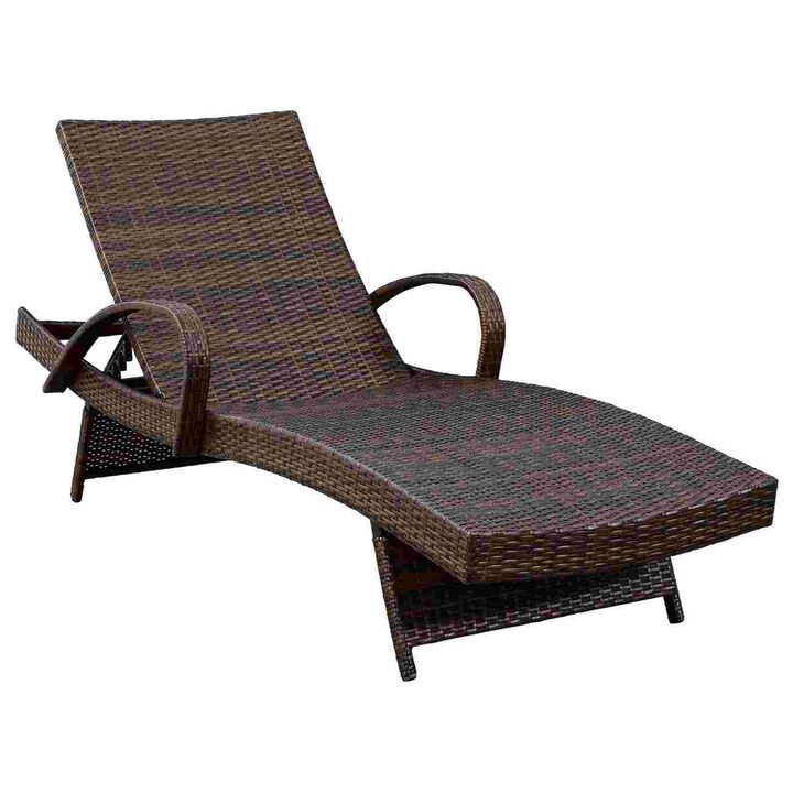 Reclining Chaise Lounge with Wicker Frame, Set of 2, Brown - Benzara