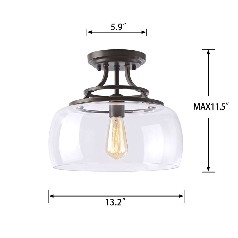 Liora 13.2" Mouth-blown Round Clear Glass Semi Flush Mount image number 8