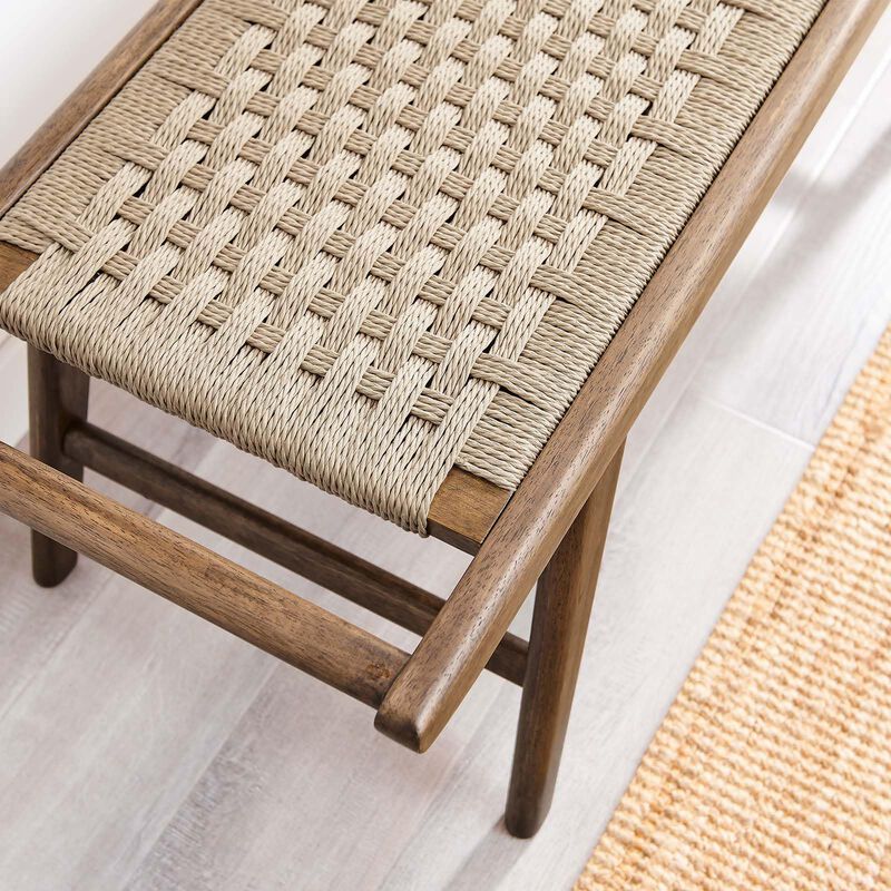 Modway Saoirse 47" Wove Rope Wood Bench in Walnut Black image number 7