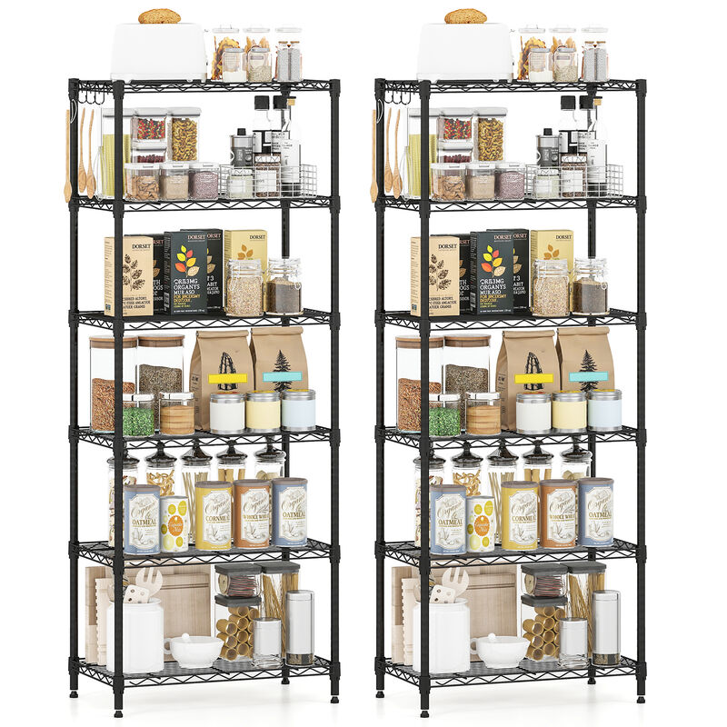 2 Pack 6 Tier Metal Storage Racks with V Shaped Wire Shelves for Pantry-Black image number 3