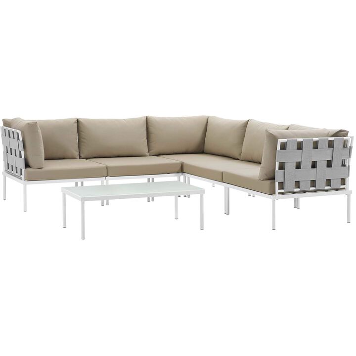 Harmony Outdoor Patio Sectional Sofa Furniture Set - All-Weather Waterproof, Machine Washable Cushions, Aluminum Bases, Tempered Glass Tables.