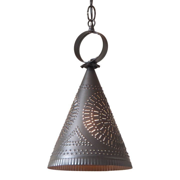 Madison Witch's Hat Pendant In Kettle Black Punched Tin