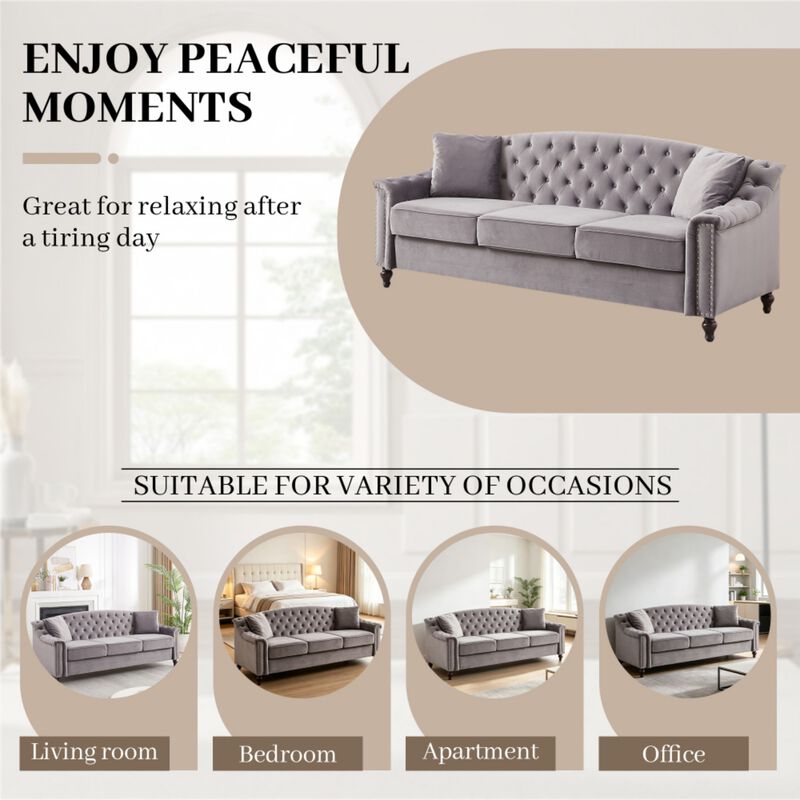 Snump 82" Velvet Chesterfield Sofa image number 4