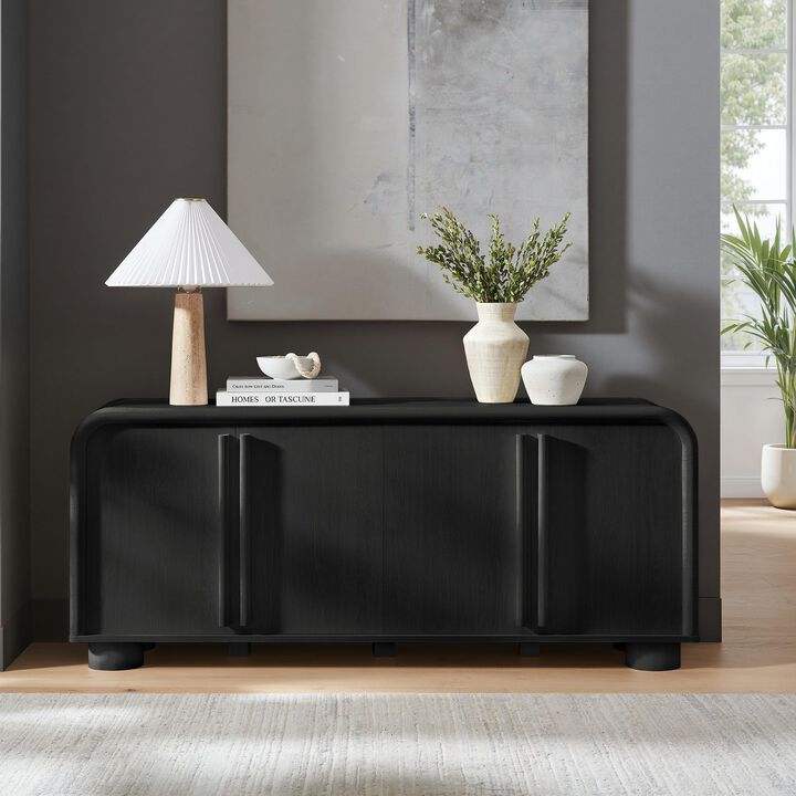 Modway Bellamy 63 Inch Curved Sideboard Cabinet with Storage in Black Oak &ndash; Modern Buffet Cabinet with 4 Soft-Close Doors and Adjustable Shelves