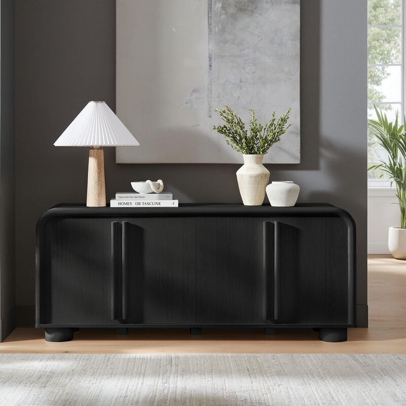 Modway Bellamy 63 Inch Curved Sideboard Cabinet with Storage in Black Oak &ndash; Modern Buffet Cabinet with 4 Soft-Close Doors and Adjustable Shelves image number 1