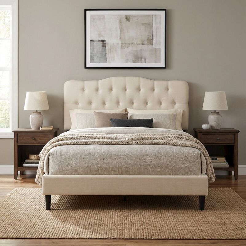 Upholstered Fabric Headboard in Neutral Tone with Plush Padding and Sturdy Frame image number 3