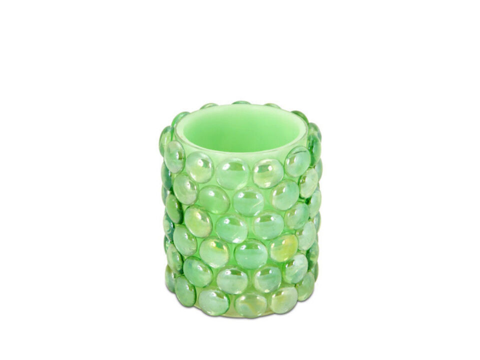 4" Green Beaded LED Lighted Battery Operated Flameless Pillar Candle - Amber Flicker Flame
