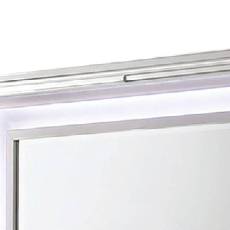 Lin Dresser Mirror with LED Lights, 47 Inch White Solid Wood Frame