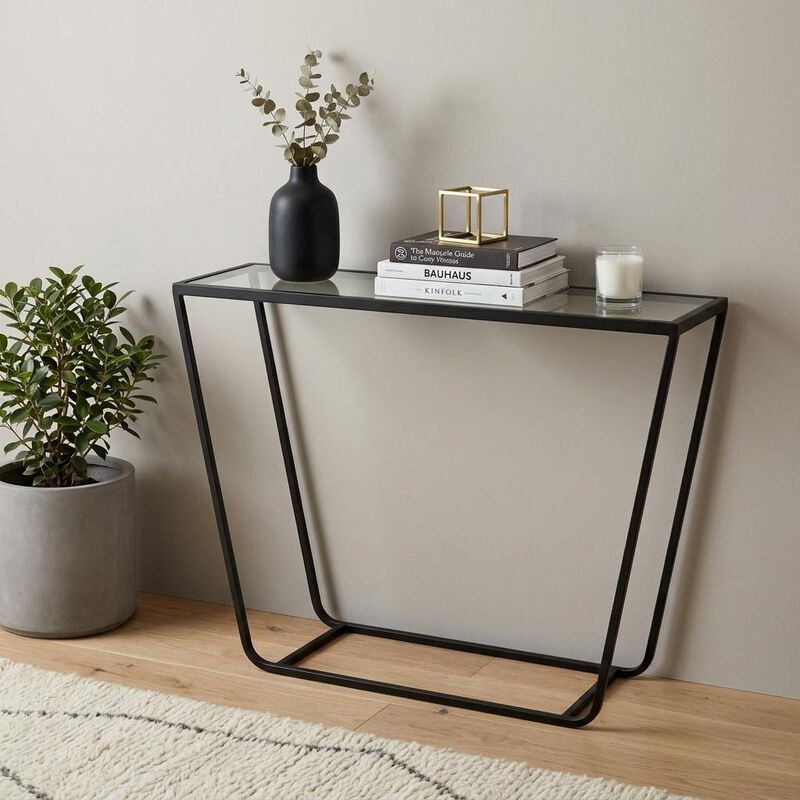HomeRoots 10" Clear Glass and Metal Frame Console Table image number 1