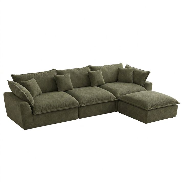 Vipbear 130 Inch Oversized Modular L Shaped Cloud Sectional Sofa with Movable Ottoman, Living Room