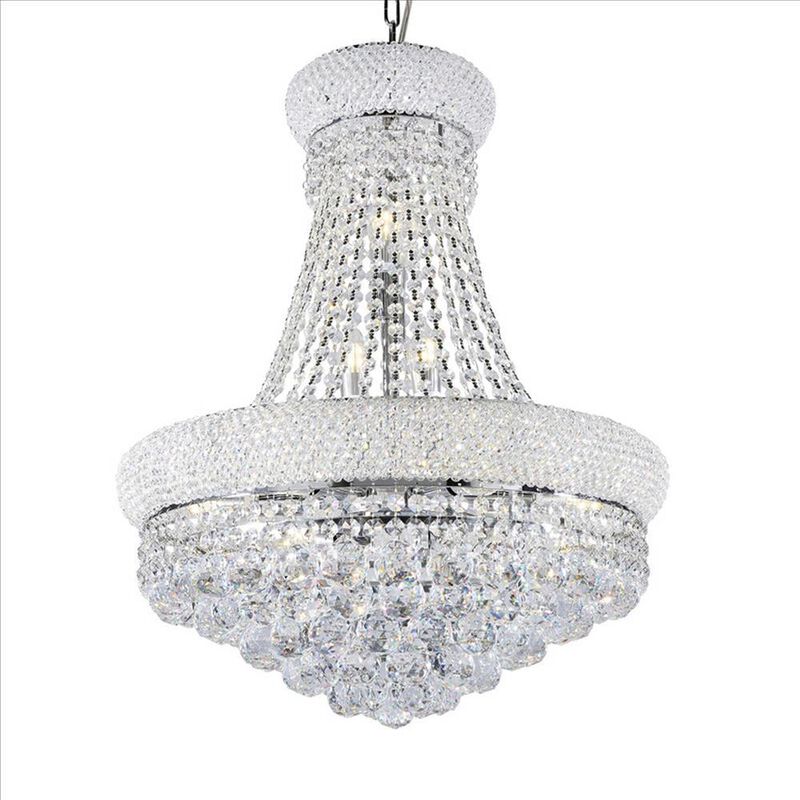Crystal Ceiling Lamp with Chandelier Design Body, Clear - Benzara image number 5