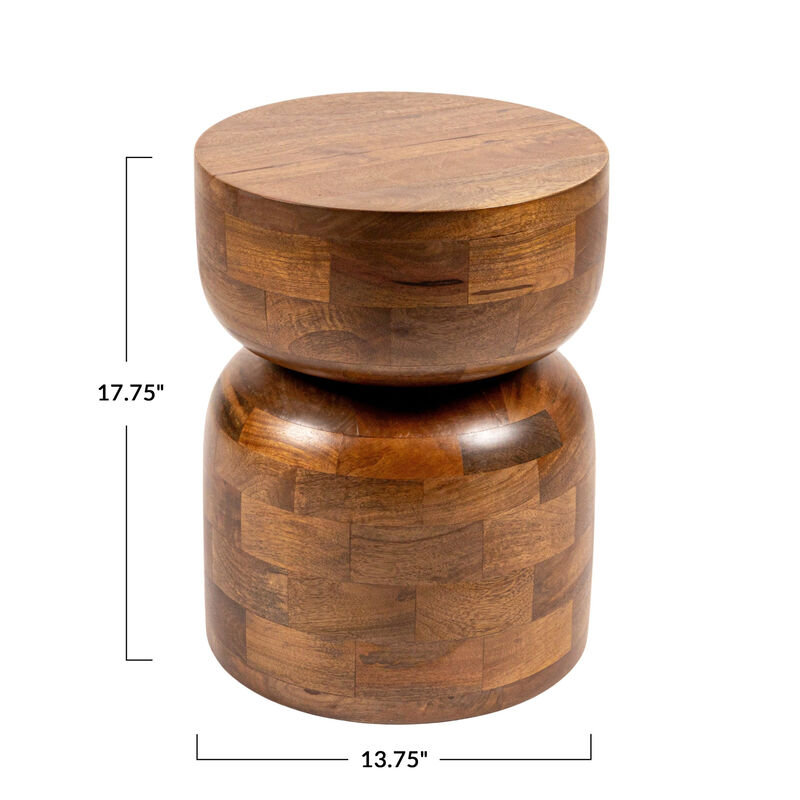 Round Mango Wood Stacked End Grain Accent Table, Walnut Finish image number 2
