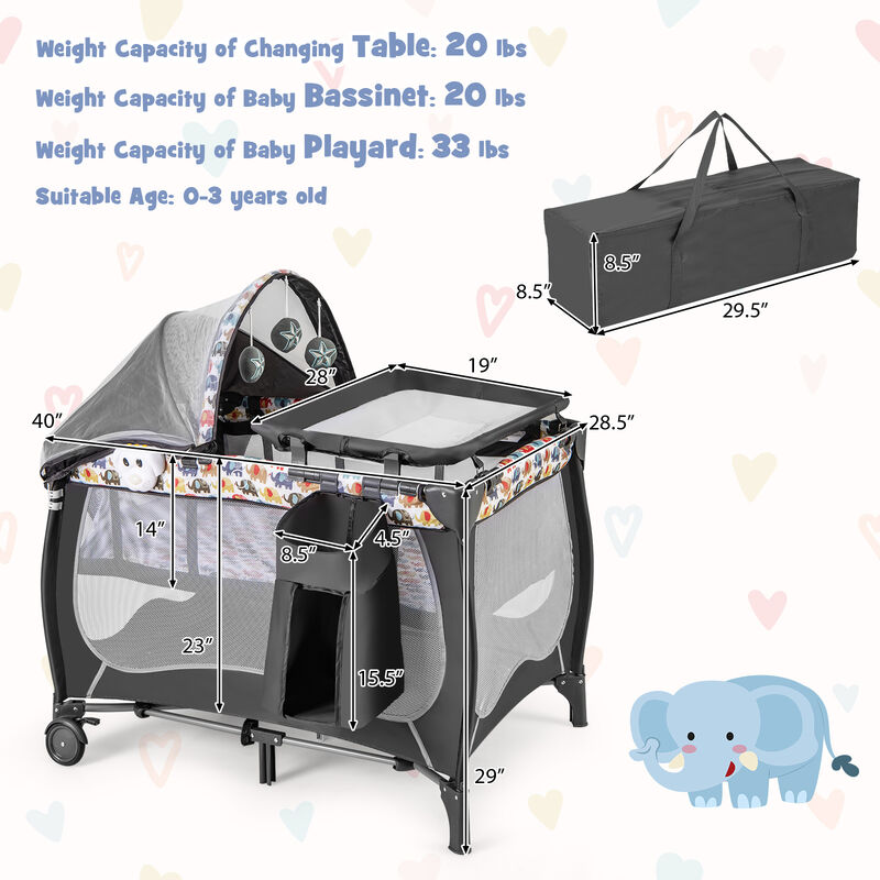 Multi-Function Baby Nursery Center – Bassinet, Changing Table, Music Box & Net