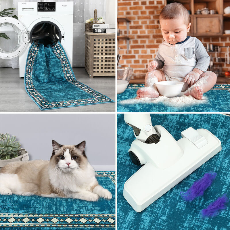 8X10 FT Washable Area Rugs Rugs for Living Room Bordered Rug Geometric Solid Rug Clearance Non Slip image number 6
