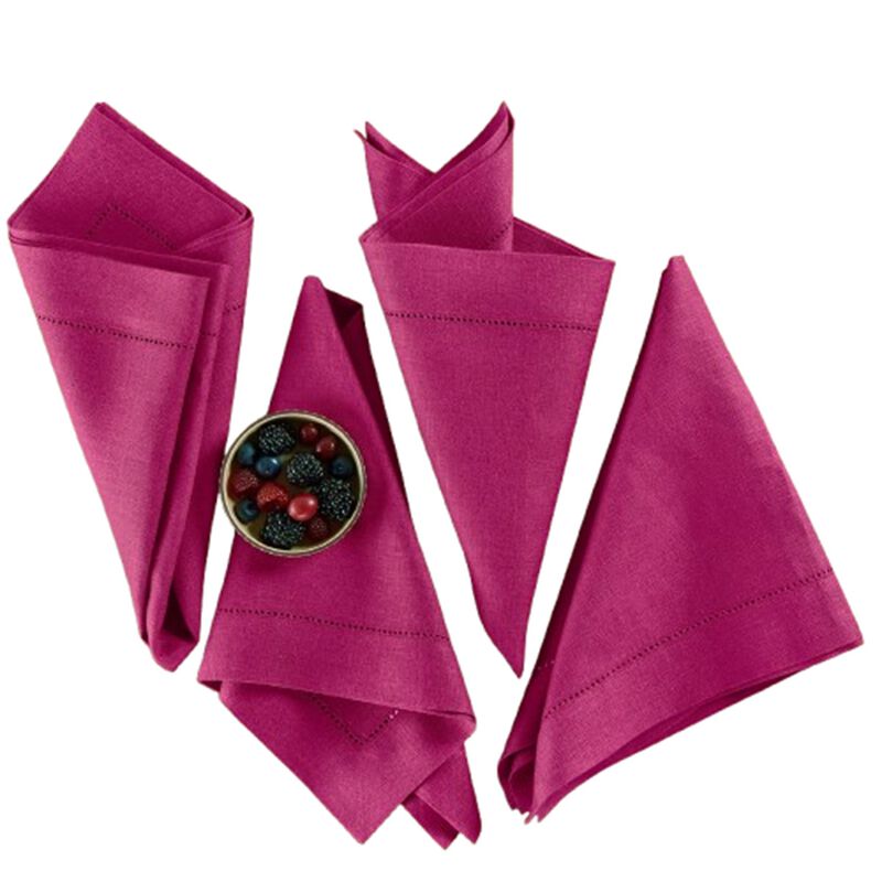 Solino Home 100% Pure Linen Dinner Napkins Set of 4 - Medium Weight Hemstitch