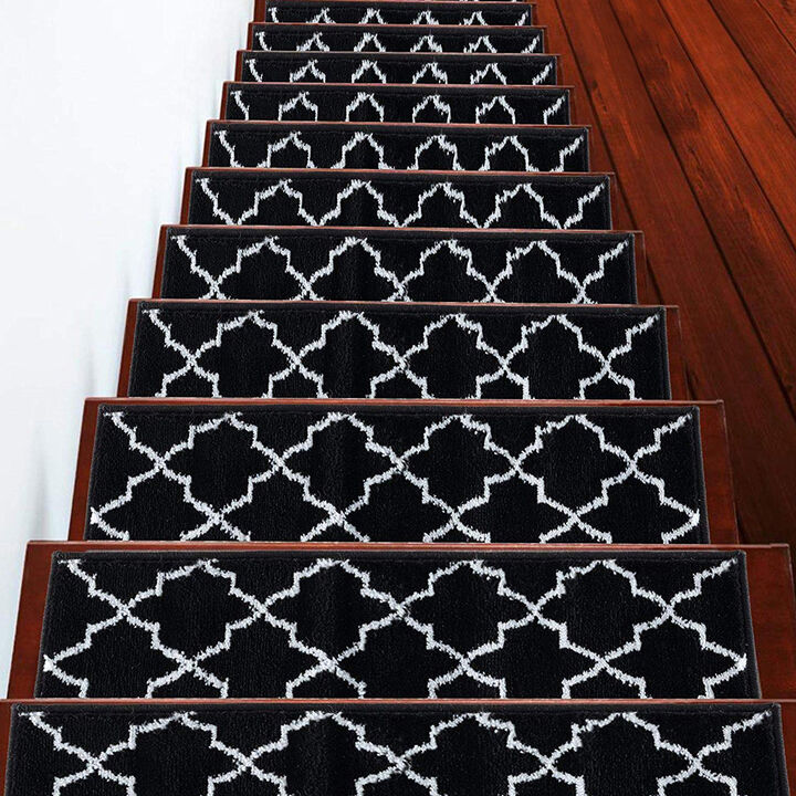 SUSSEXHOME Carpet Stair Treads Easy to Install with Double Adhesive Tape - Safe, 9" X 28" - Black 
