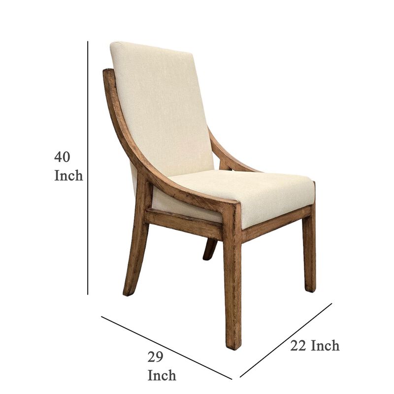 Ale Dining Side Chair Set of 2, Ivory Fabric, Natural Brown Pine Wood