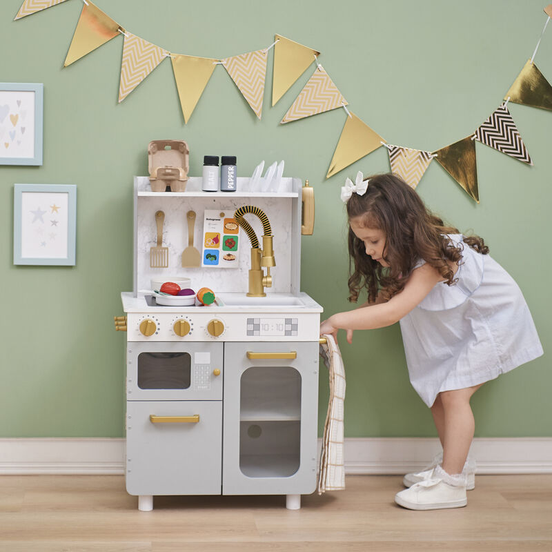 Teamson Kids Little Chef Memphis Play Kitchen with 16 Accessories, Gray/Gold image number 7