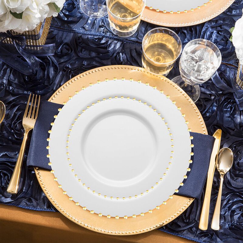 White with Gold Pearl String Round Plastic Wedding Value Set (60 Sets) image number 1