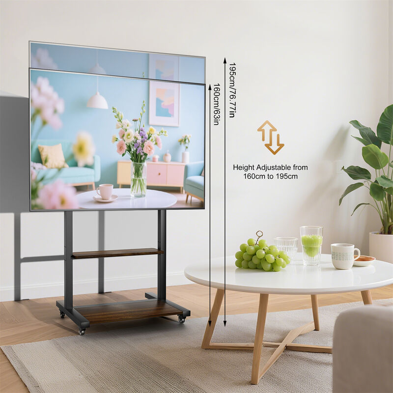 Rolling TV Floor Stand w/ MDF Shelves Height Adjustable TV Cart Mount image number 5