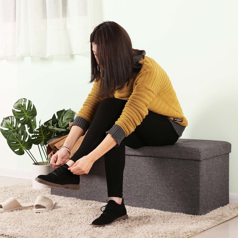 43.3-Inch Folding Storage Bench - Ottoman with Flip-Up Lid and Padded Footstool Seat