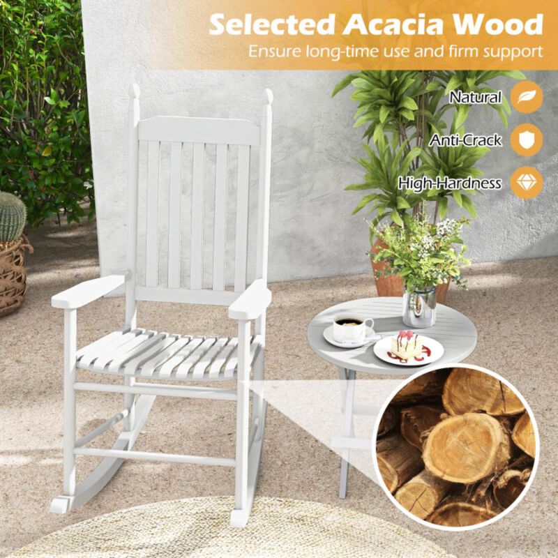 Hivvago High-Back Acacia Wood Outdoor Rocking Chair with Solid Rocking Base