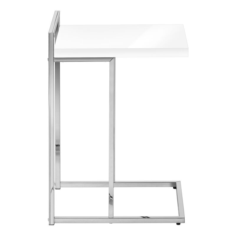Monarch Specialties I 3636 Accent Table, C-shaped, End, Side, Snack, Living Room, Bedroom, Metal, Laminate, Glossy White, Chrome, Contemporary, Modern