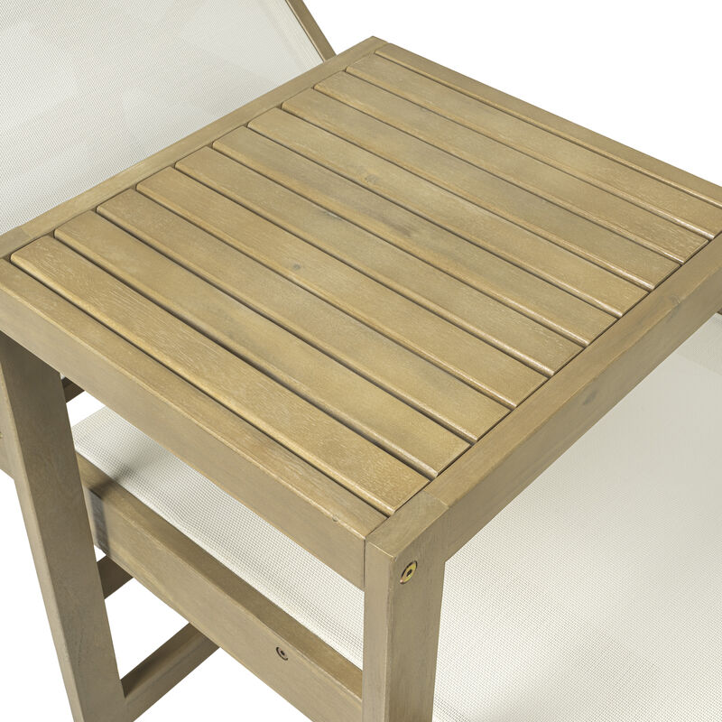 Trabuco Coastal Modern Acacia Wood Mesh 3-Position Outdoor foldable Chaise Lounge Set with Side Table image number 8