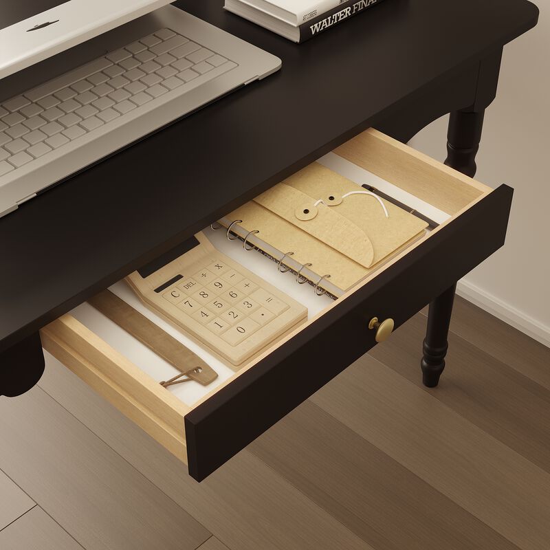 FUFU&GAGA Black Writing Desk with Drawer, MDF & Rubberwood Construction (47.2" W x 29.4" H x 23.6" D), Black