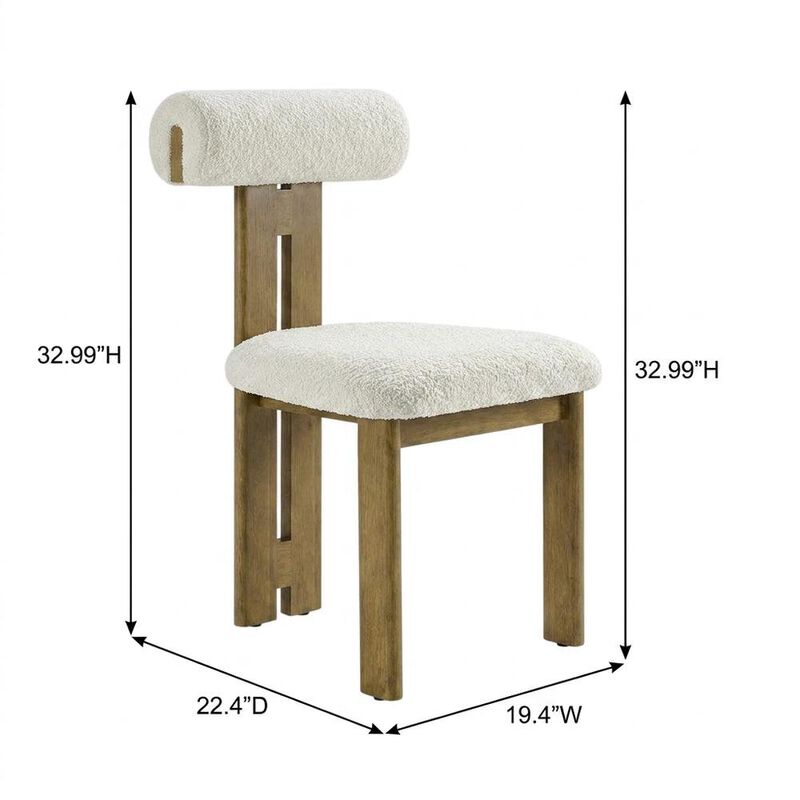 Boucle Fabric Upholstered Dining Chairs, French Oak Ivory, Set of 2 image number 2