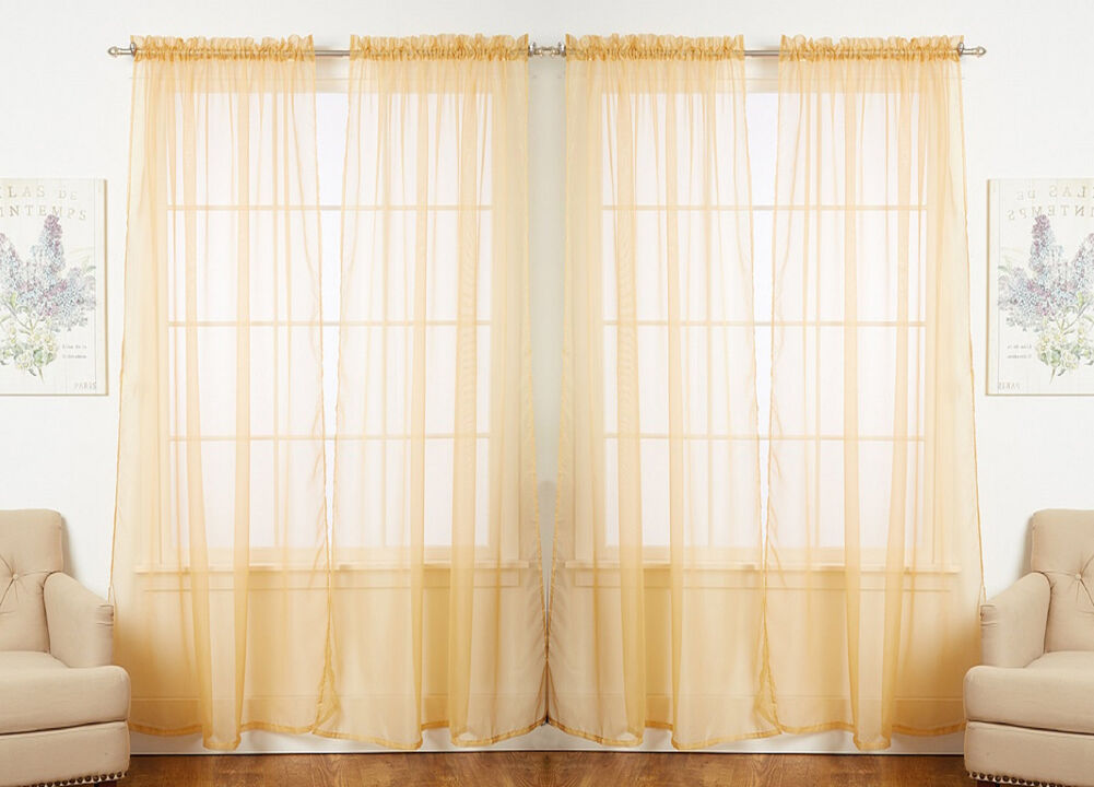 J&V TEXTILES Solid Sheer Window Curtain Panels- Set of 4