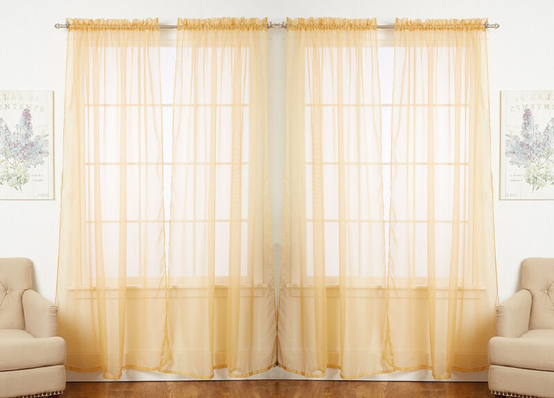 J&V TEXTILES Solid Sheer Window Curtain Panels- Set of 4 image number 0