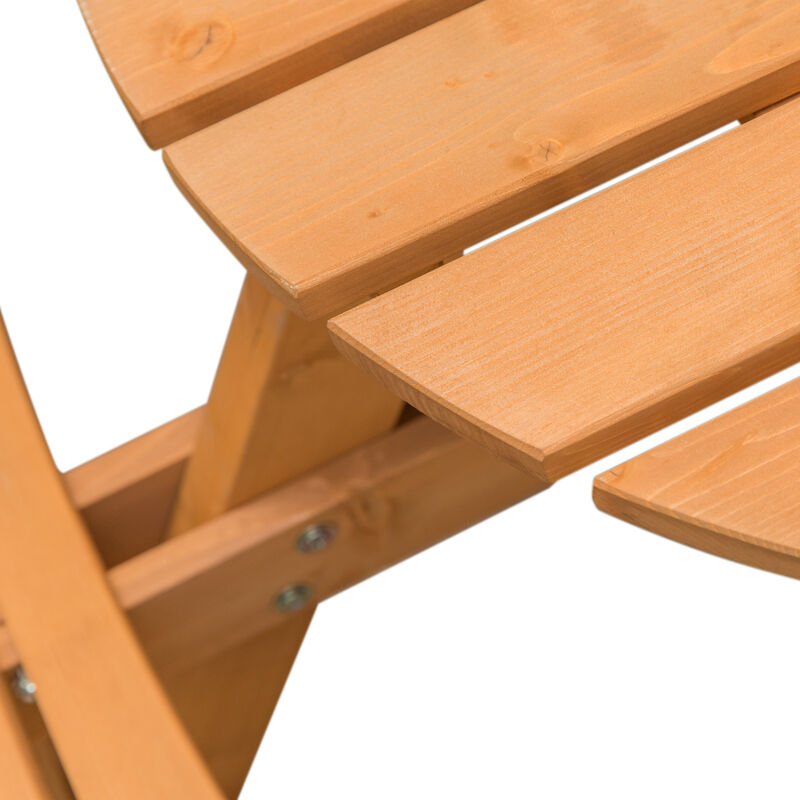 Wooden Outdoor Patio Garden Round Picnic Table with Bench, 8 Person - Stained