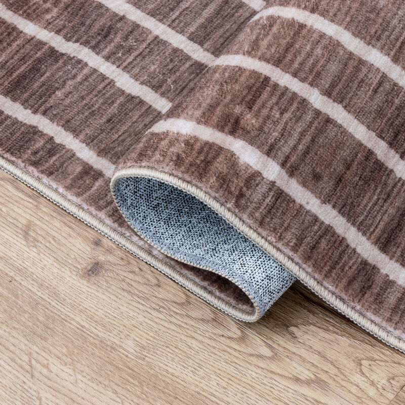 Orton Distressed Ticking Stripe Non-Slip Machine-Washable Area Rug image number 4