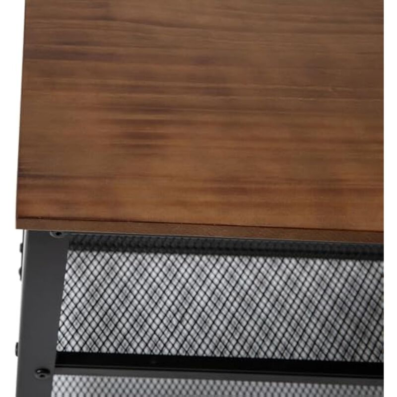 Entryway Metal Shoe Rack 3 Tier Brown Easton Mesh Shelves Wooden image number 3