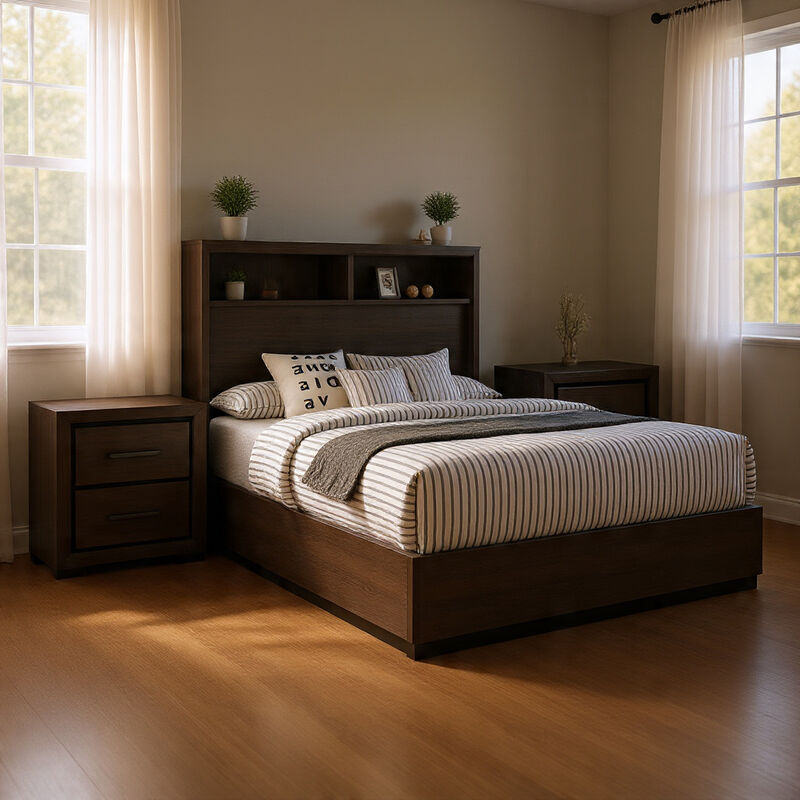 Queen Bedroom Set in Gray & Black Wood &ndash; 3 Piece Set with 2 Nightstands image number 8