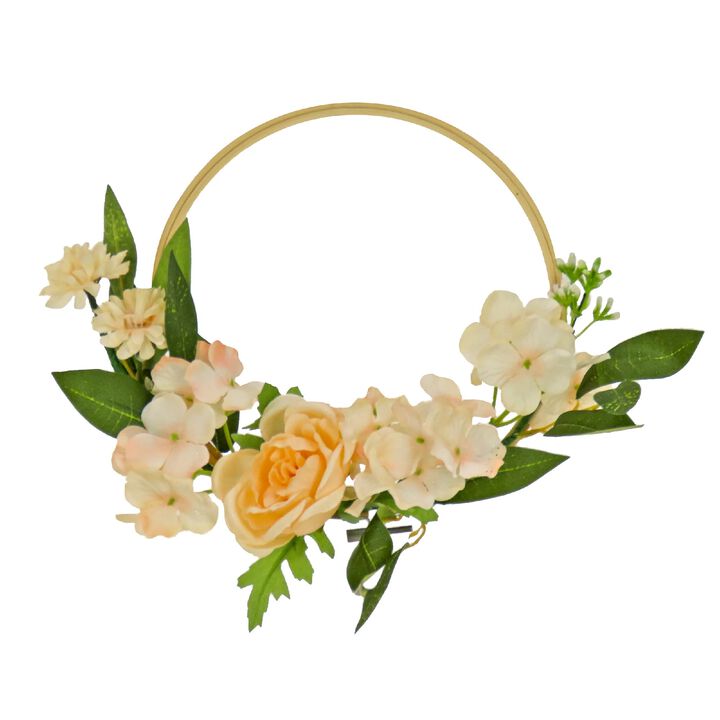 Rose and Hydrangea Artificial Spring Floral Wreath  12-Inch