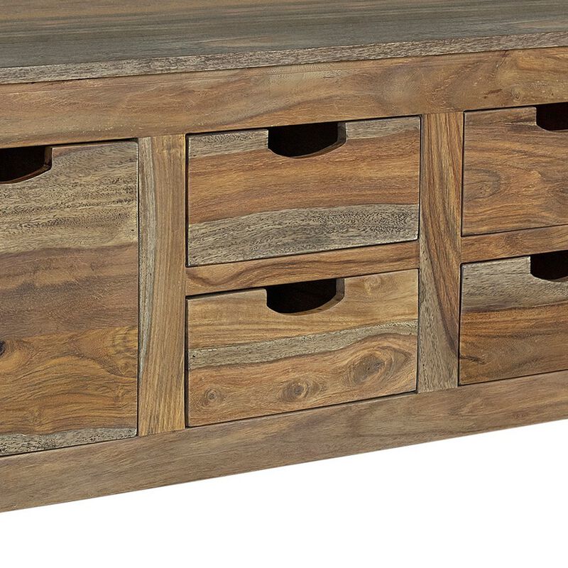 Dale 53 Inch Rustic Storage Coffee Table, 6 Gliding Pull Out Drawers, Brown image number 2