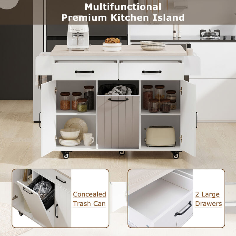 Merax Rolling Kitchen Island with Tilt-Out Trash Cabinet, Drop Leaf, 2 Drawers, 2 Cabinets image number 4