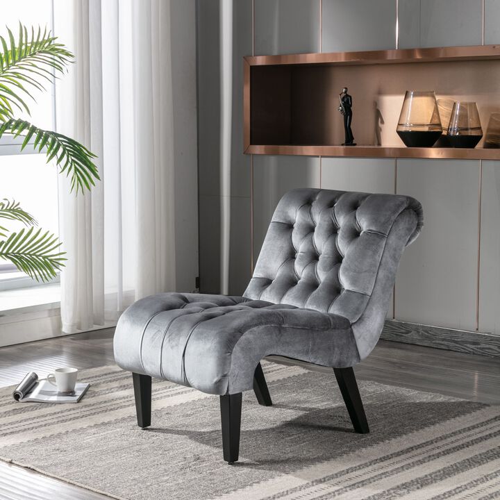 Modern Velvet Accent Chair, Armless Button Tufted Upholstered Barrel Chair with Wood Legs for Living Room, Bedroom, Office