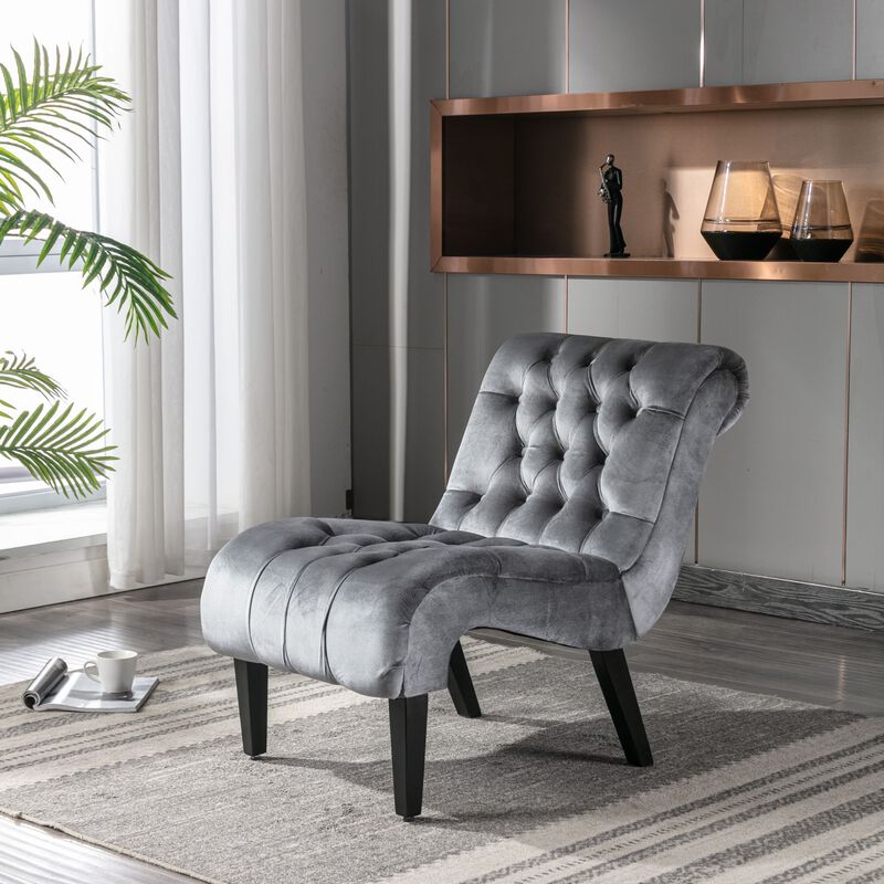 Modern Velvet Accent Chair, Armless Button Tufted Upholstered Barrel Chair with Wood Legs for Living Room, Bedroom, Office image number 1
