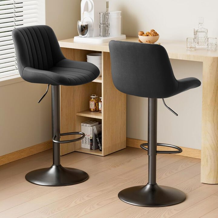 Swivel Bar Stools Set of 2, Upholstered Counter Height Bar Stools with Back and Footrest, 360 Degree Swivel Kitchen Island Chairs, Modern Barstools for Kitchen Counter, Home Bar, Dining
