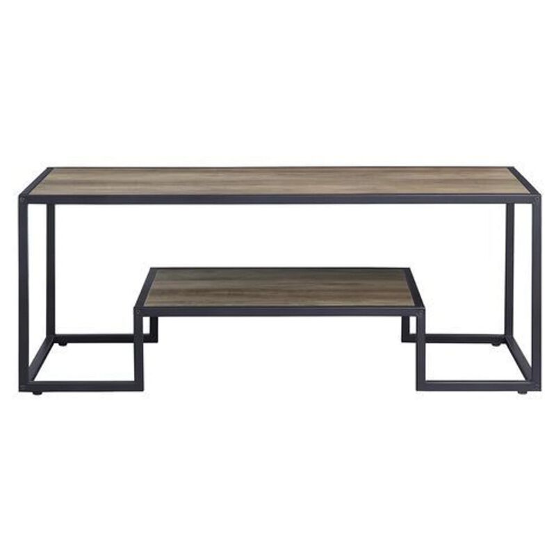 Coffee Table with 1 Open Shelf and Tubular Frame, Oak Brown-Benzara image number 2