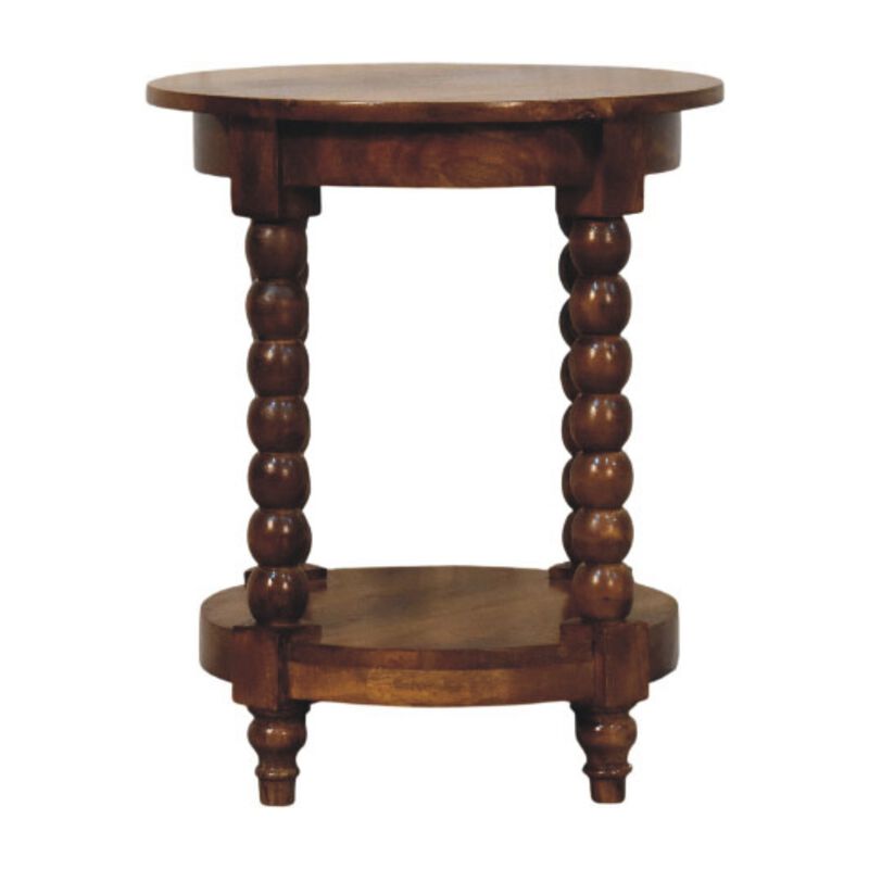Artisan Furniture Solid Wood Spindle Round Side Table, 1 Open Shelf, Brown image number 0