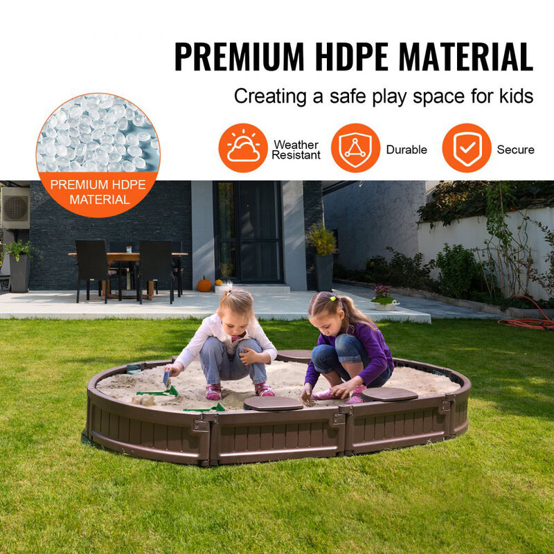 Kids Sandbox with Cover, Oval Sand Pit with 4 Corner Seats for Outdoor Play image number 4