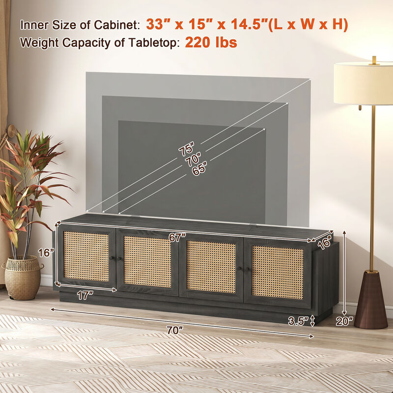 Wooden Farmhouse TV Stand with 2 Storage Cabinets for Living Room image number 2