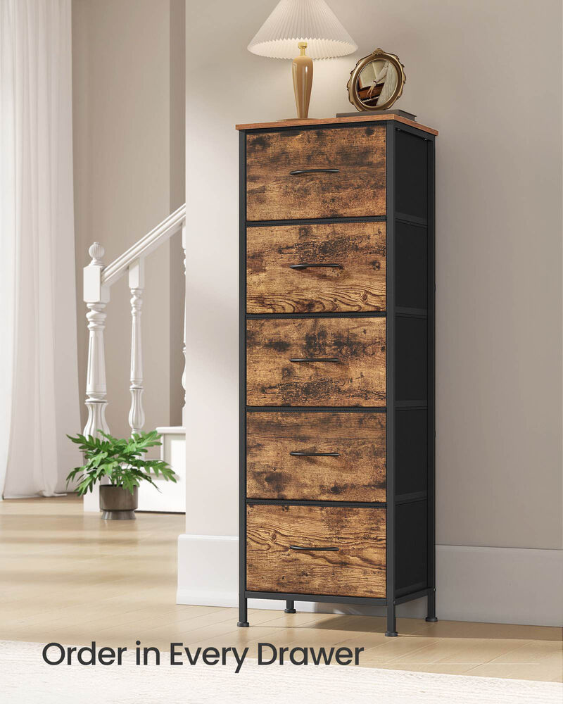 46 Inch Tall 5 Drawer Dresser Storage Organizer Steel Frame Brown image number 1
