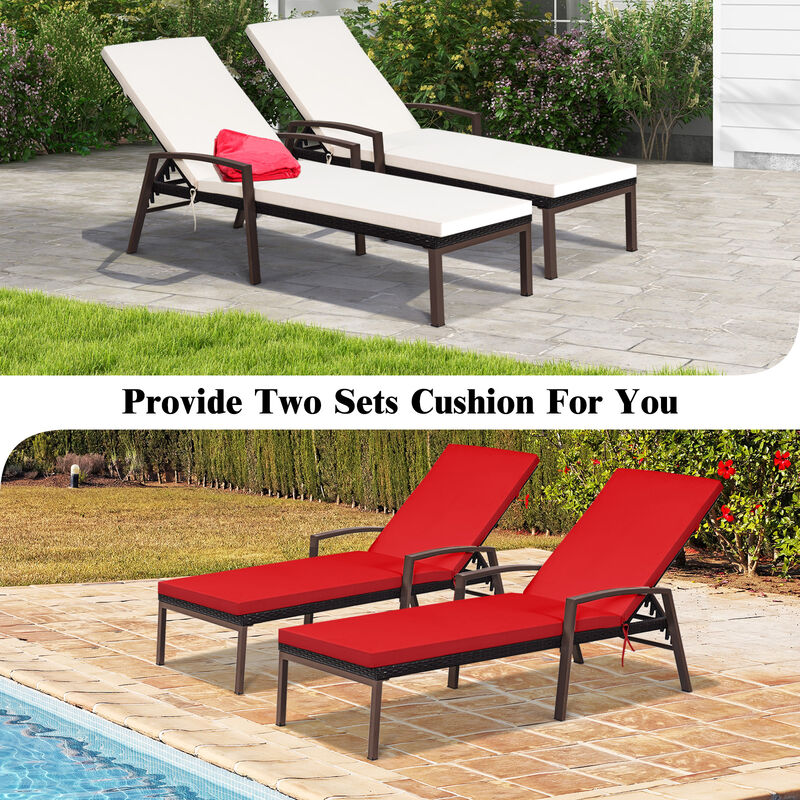 Adjustable Rattan Chaise Lounges Set for Patio &ndash; Ergonomic Chairs with Cushions (2PCS)